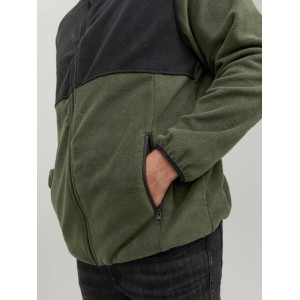 Giubbino taglie forti jack jones uomo zip intera in pile nero verde autunno inverno