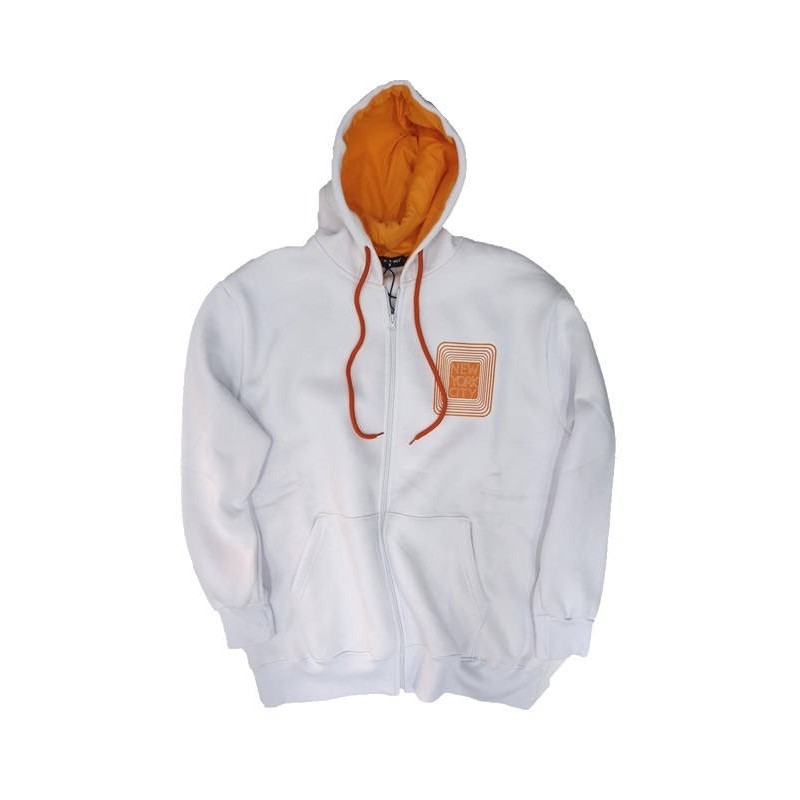 Felpa maxfort Taglie forti zip intera con cappuccio new york bianco