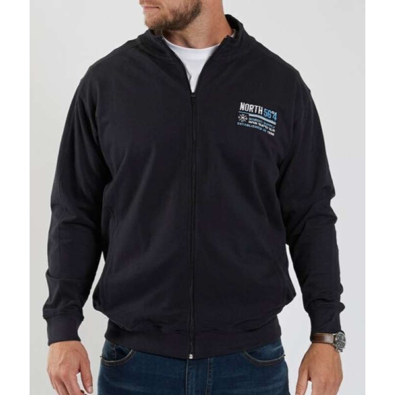 Felpa Taglie Forti North 564 uomo in cotone zip intera nera