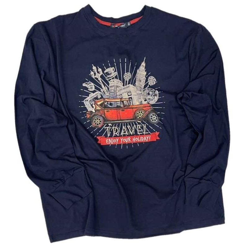 T-shirt taglie forti girocollo maxfort manica lunga blu