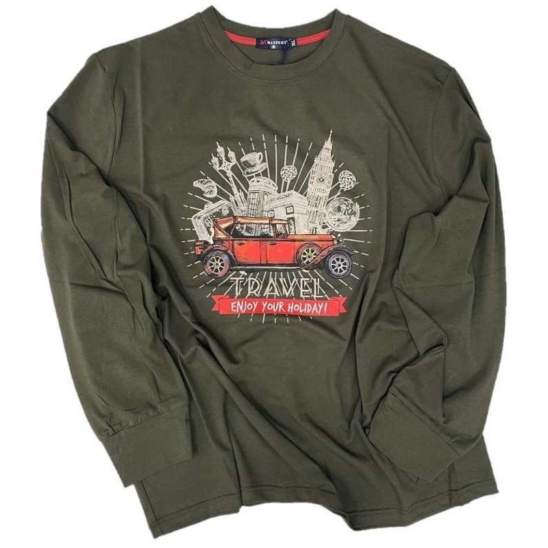 T-shirt taglie forti girocollo maxfort manica lunga verde