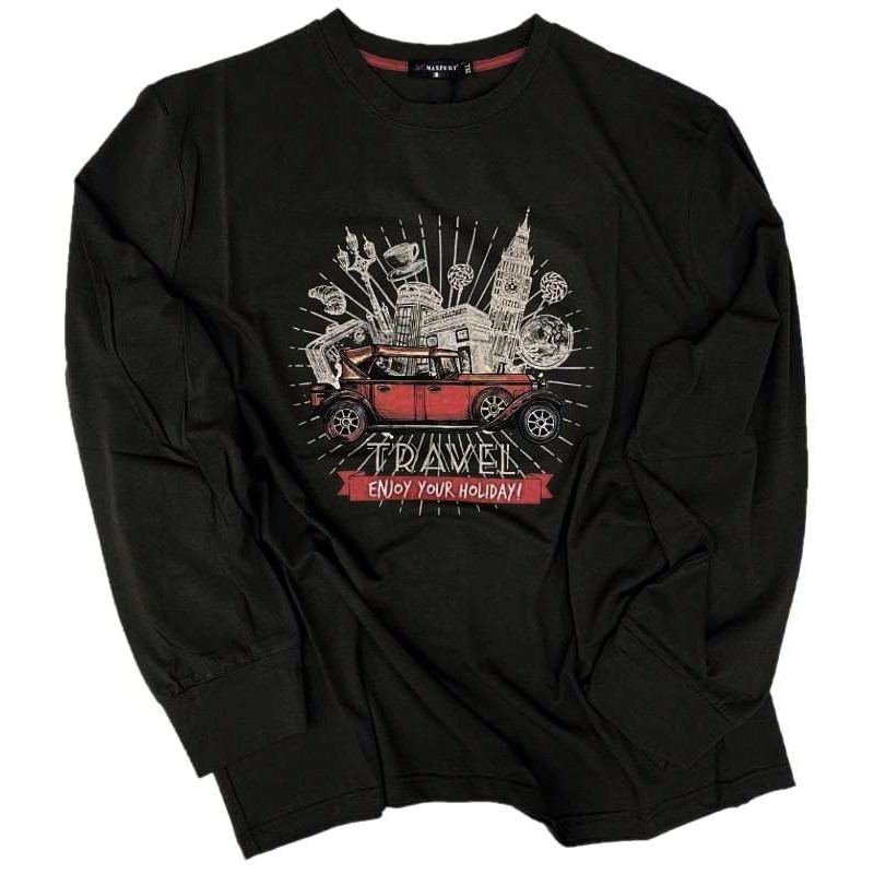 T-shirt taglie forti girocollo maxfort manica lunga nera