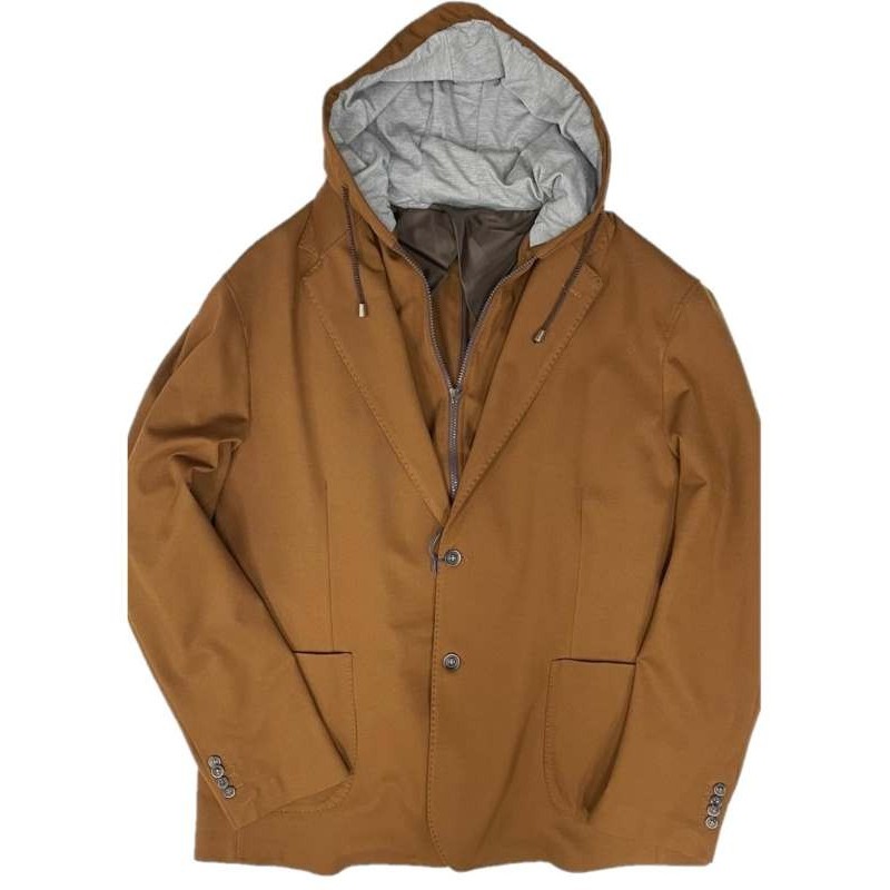 Giacca Taglie Forti Maxfort sportiva con cappuccio tabacco