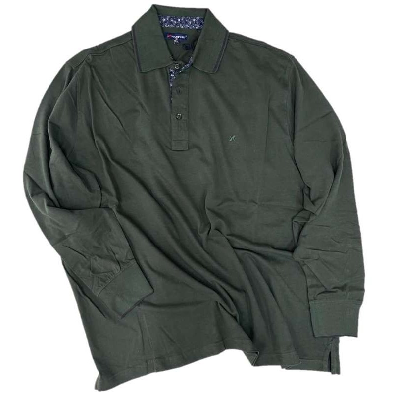 Polo taglie forti maxfort manica lunga in cotone con bordino verde