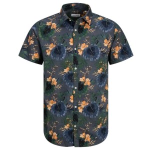 Camicia Taglie Forti Jack Jones manica corta umo in fantasia fiorata grigio