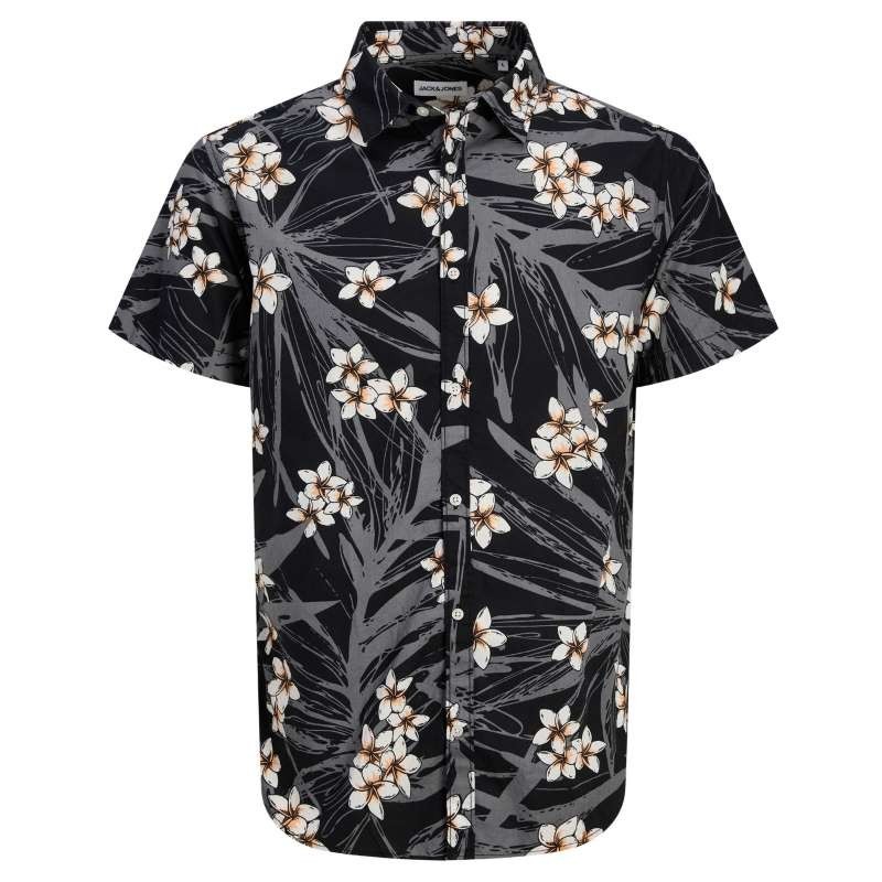 Camicia Taglie Forti Jack Jones manica corta umo in fantasia fiorata nera