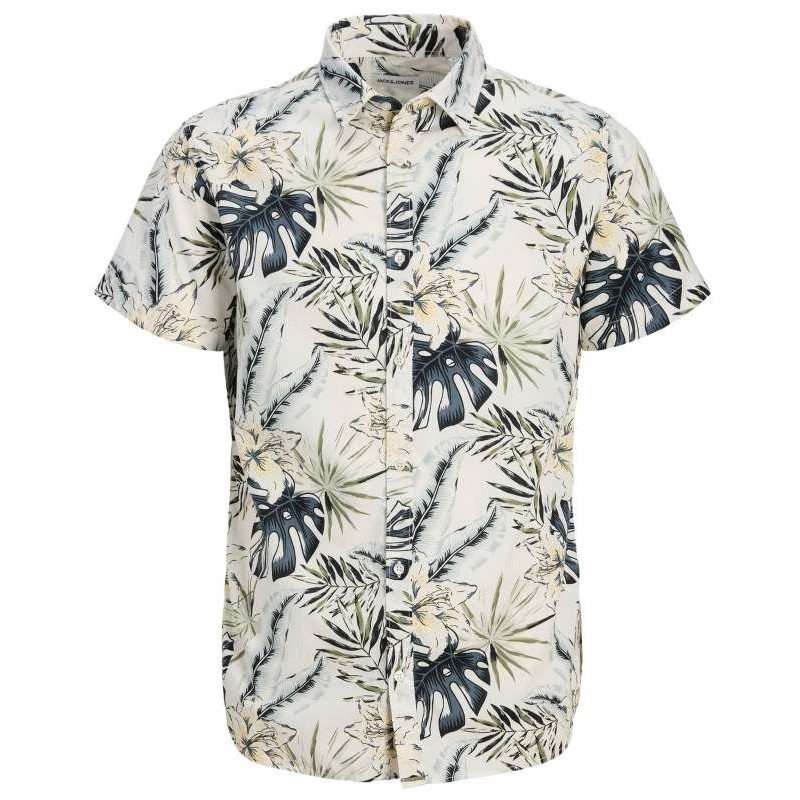 Camicia Taglie Forti Jack Jones manica corta umo in fantasia fiorata bianca