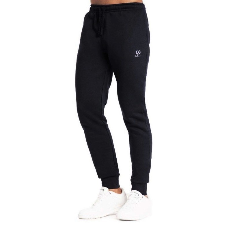 Be board Pantalone tuta taglie forti in cotone felpato nero con elastico e polsino in vita 9037