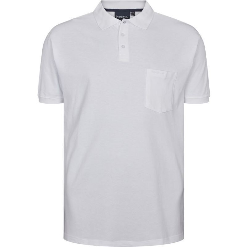 Polo taglie forti manica corta North 564 con taschino in cotone Piquet bianco