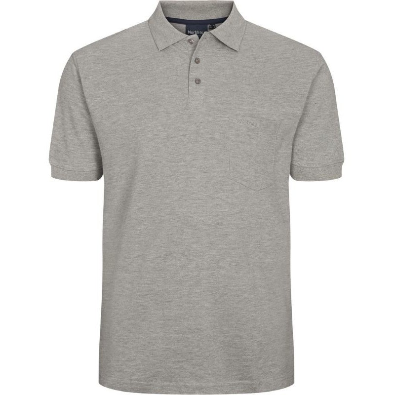 Polo taglie forti manica corta North 564 con taschino in cotone Piquet grigio