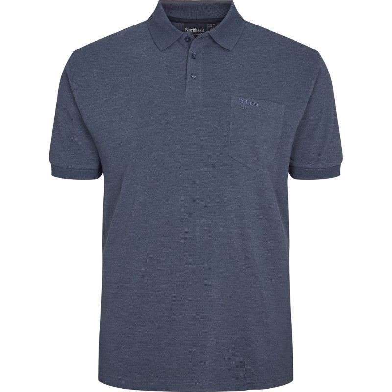 Polo taglie forti manica corta North 564 con taschino in cotone Piquet blu mélange