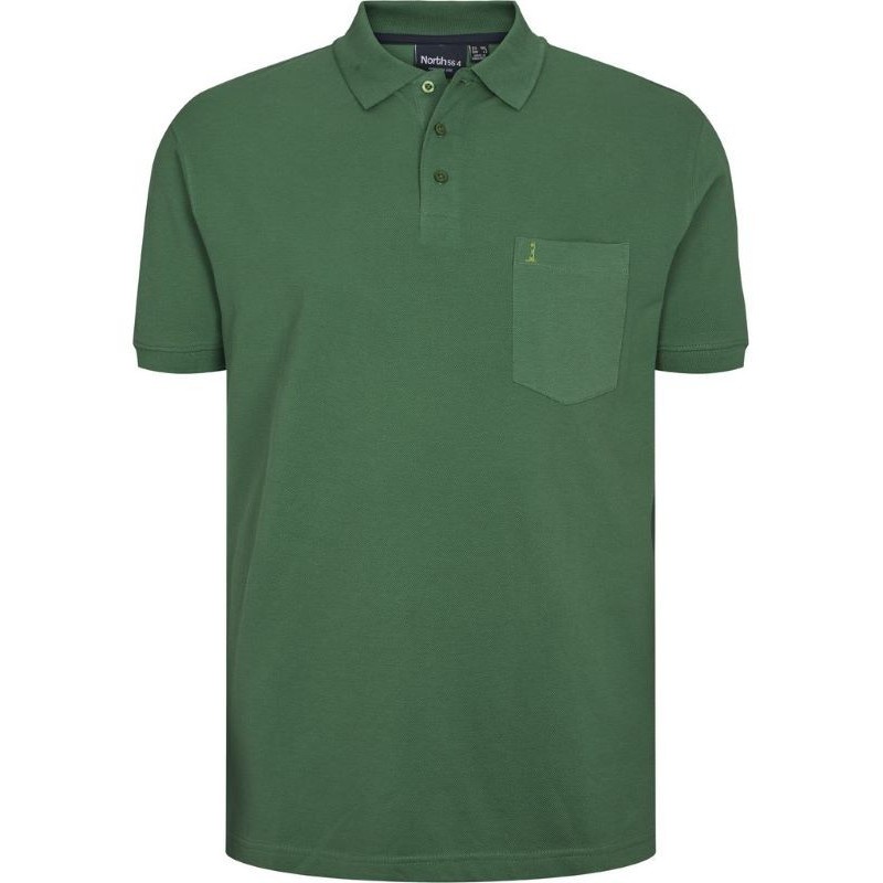 Polo taglie forti manica corta North 564 con taschino in cotone Piquet verde scuro