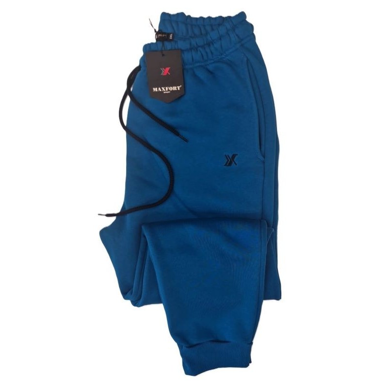 Maxfort pantalone tuta taglie forti in cotone felpato con polsino alla caviglia ottanio