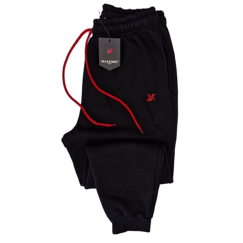 Maxfort pantalone tuta taglie forti in cotone felpato con polsino alla caviglia nero