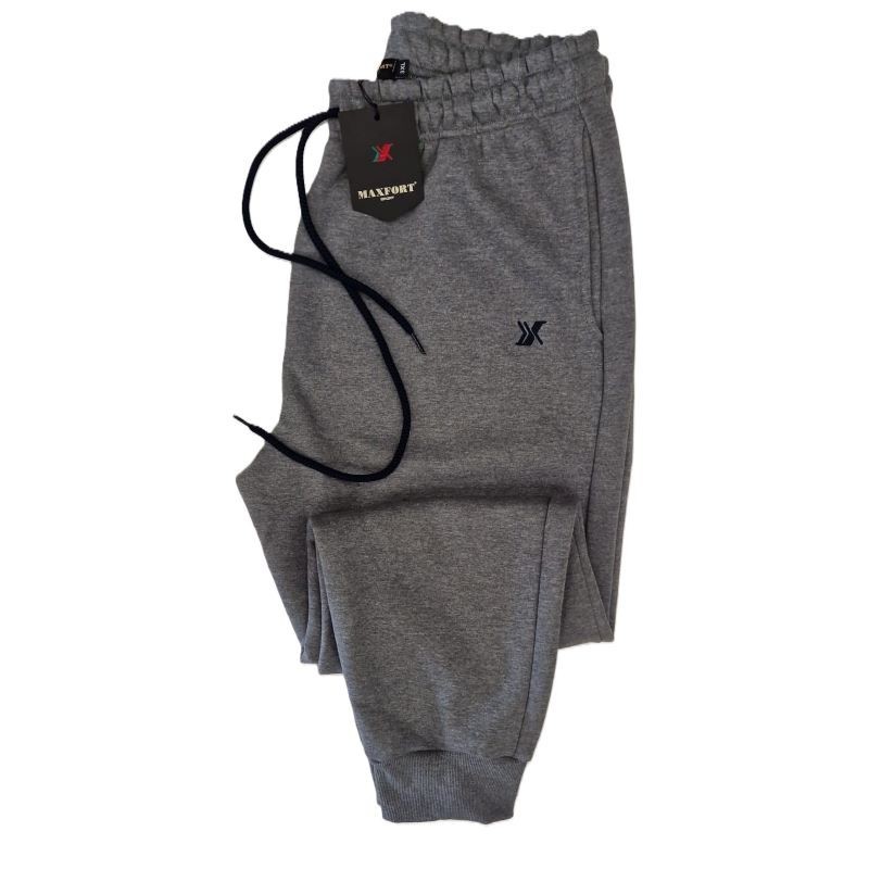 Maxfort pantalone tuta taglie forti in cotone felpato con polsino alla caviglia grigio medio