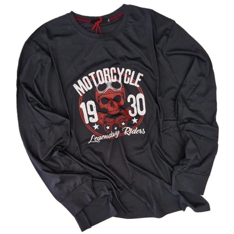 Maxfort maglia Taglie forti girocollo uomo in cotone manica lunga con stampa moto grigio