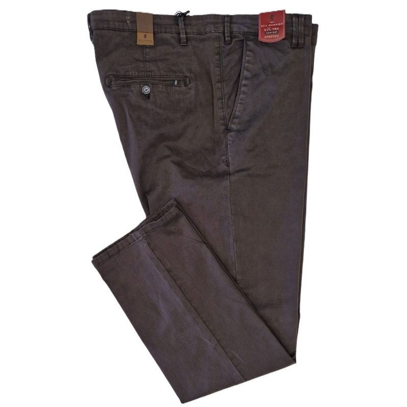Sea barrier extra confort pantalone taglie forti micro fantasia tasca chino in fustagno cavallo alto grigio