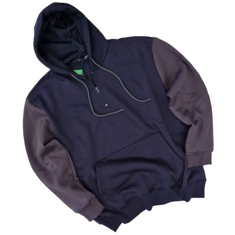 Maxfort: Felpa Taglie Forti Mezza Zip | Cappuccio Caldo Cotone Blu