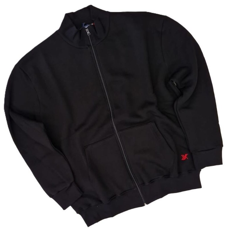 Felpa Taglie Forti Uomo Full Zip Nera (3XL-10XL). Cotone felpato.