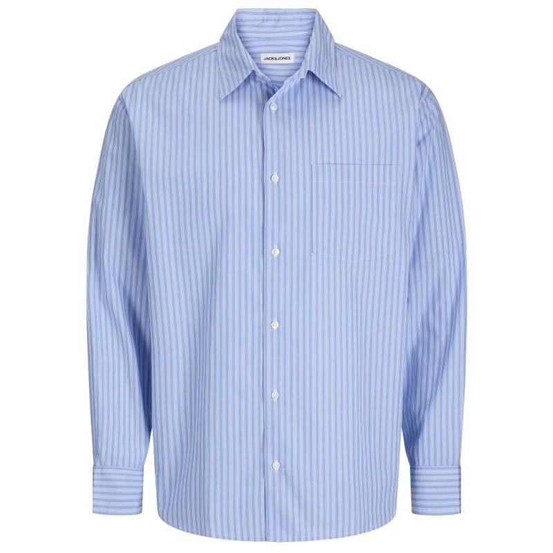 Camicia uomo taglie forti a righe azzurre Jack & Jones con taschino misure grandi