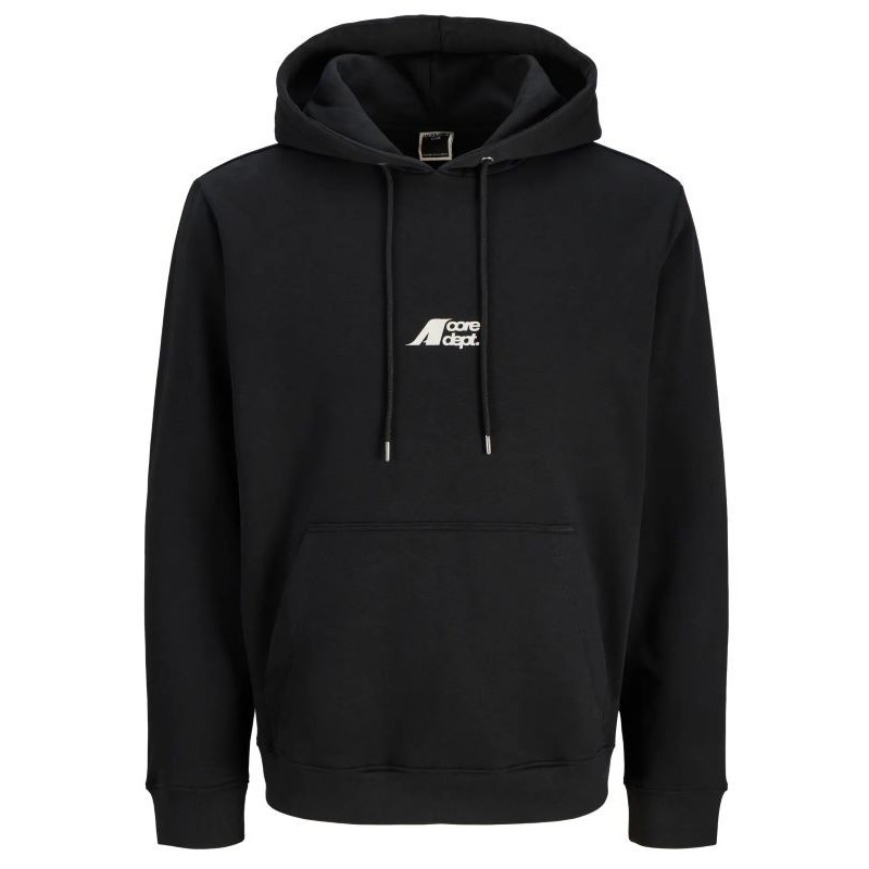 Felpa nera con cappuccio Jack & Jones Core taglie forti uomo grafica Atlantic 3XL-8XL