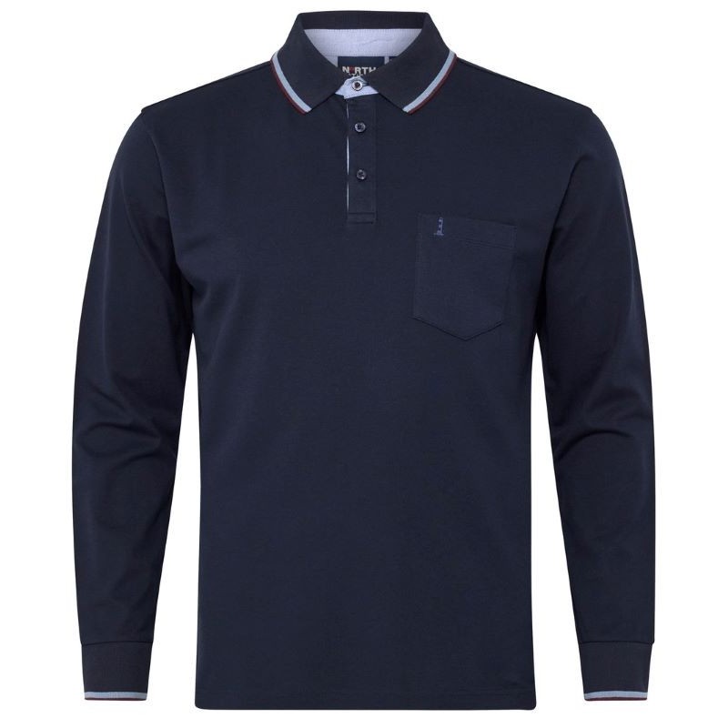 Polo taglie forti North 56°4 blu in cotone stretch con taschino, vestibilità extra-lunga, taglie 3XL-8XL.