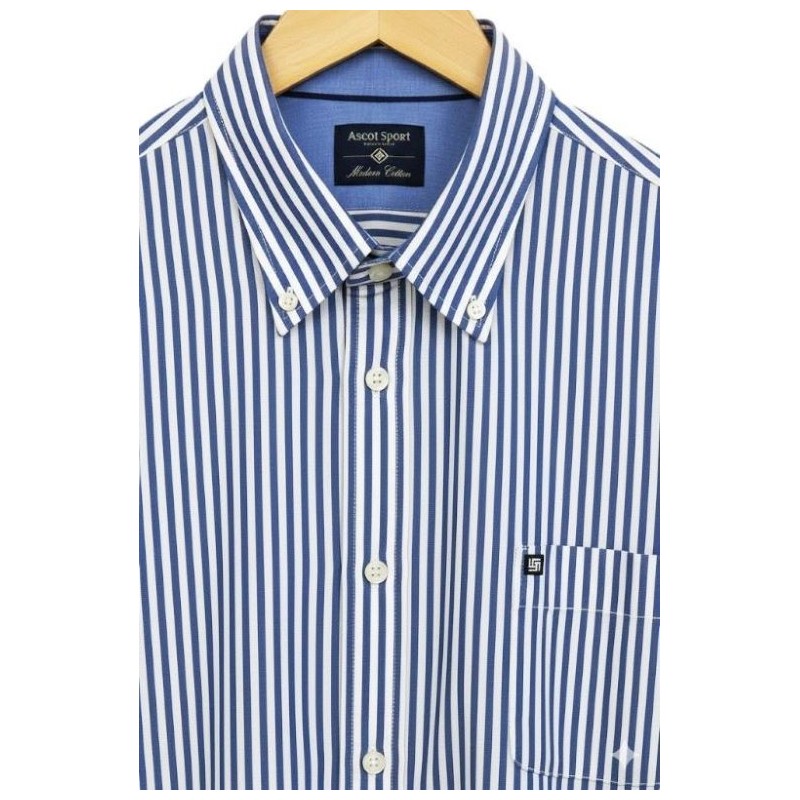Camicia uomo taglie forti Ascot Sport a righe larghe blu royal - 100% cotone