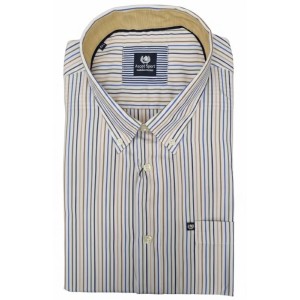 Camicia uomo taglie forti Ascot Sport fantasia righe beige e blu.