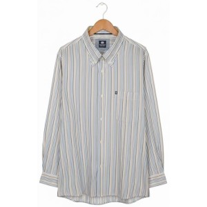 Camicia Ascot Sport multi-riga beige e blu con taschino taglie grandi.