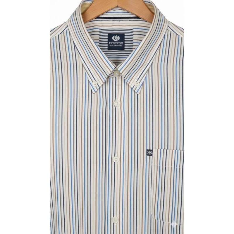 Camicia Ascot Sport multi-riga beige blu 3XL-6XL cotone.
