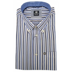 Camicia uomo calibrata a righe larghe con taschino e colletto bottonato.