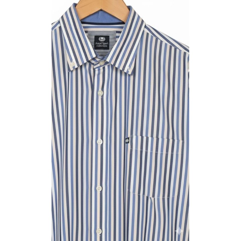 Camicia Ascot Sport righe blu e azzurre 100% cotone taglie forti.
