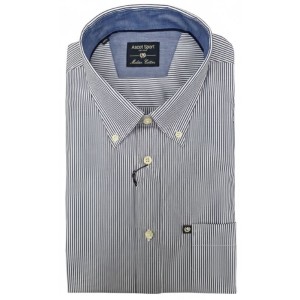 Camicia Ascot Sport rigo stretto blu e bianco in puro cotone.