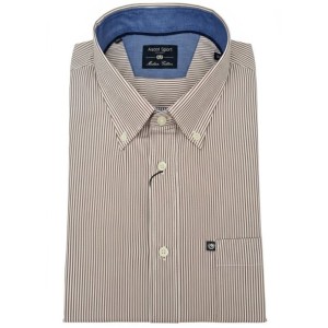 Camicia uomo calibrata a righine marroni con colletto button-down.