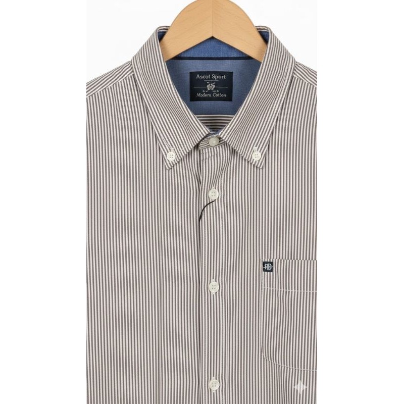 Camicia Ascot Sport rigo stretto moro e bianco in puro cotone.
