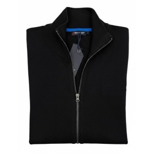 Dettaglio collo e zip maglione Maxfort nero originale cotone taglie grandi