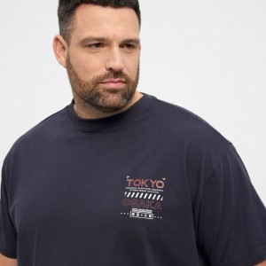 T-shirt blu uomo taglie comode North stampa Tokyo Osaka