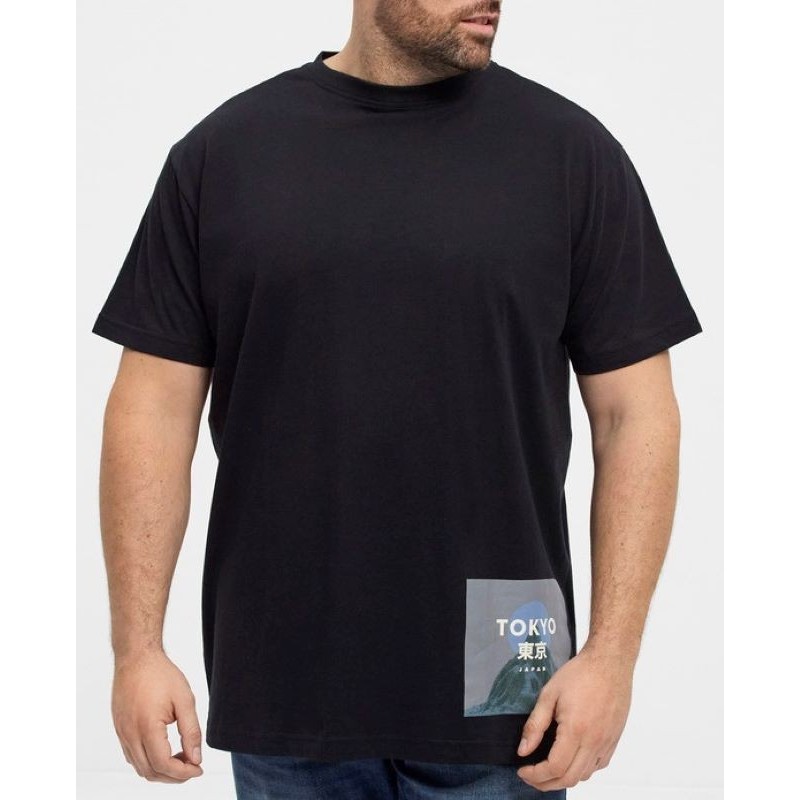 T-shirt nera abbigliamento taglie forti uomo North stampa Tokyo