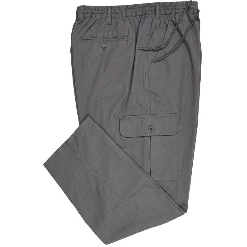 Pantalaccio Grigio Sea Barrier taglie forti 3XL-8XL, in puro cotone non stretch, con tasconi, zip, bottone e passanti cintura