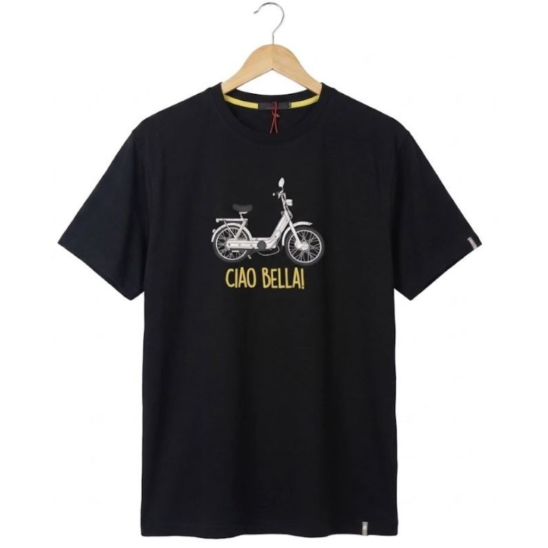 T-shirt nera taglie forti uomo Maxfort Easy stampa moto vintage Ciao Bella cotone 3XL-8XL