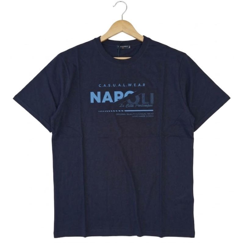 T-shirt blu taglie forti uomo Maxfort stampa Napoli La Città Partenopea cotone 3XL-10XL esclusiva