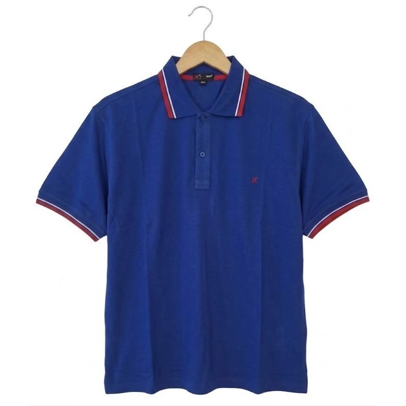 Polo Blu Royal Taglie Grandi Maxfort Art. 5001 con Bordino Rosso e Bianco Taglio Comfort