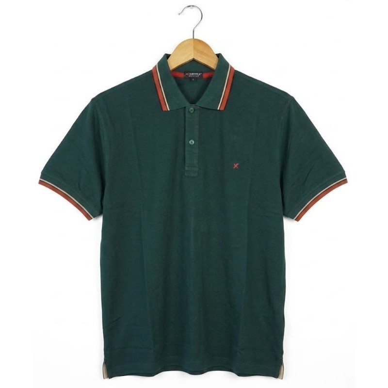 Polo Uomo Verde Scuro Taglie Forti Maxfort 5001 con Bordino Elegantemente Contrastato Vista Frontale