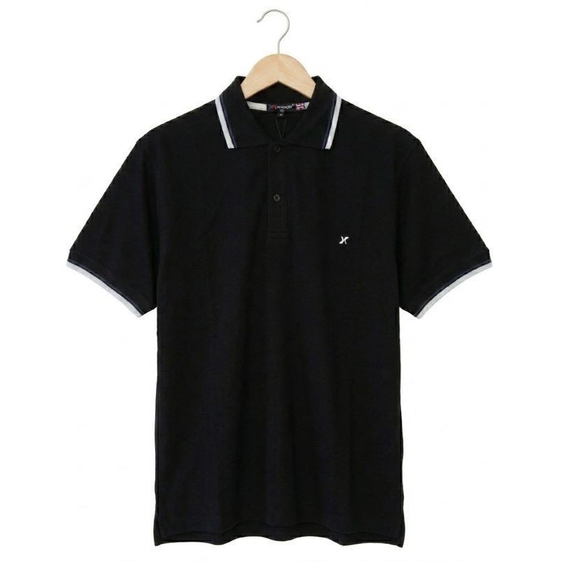 Polo Extra Large Uomo Nera Maxfort 5001 con Bordino Bianco e Grigio - Vista Frontale