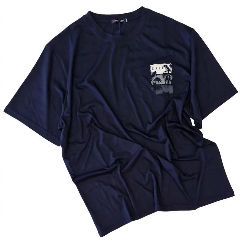 T-shirt blu Maxfort per uomo taglie grandi con piccola stampa California sul petto