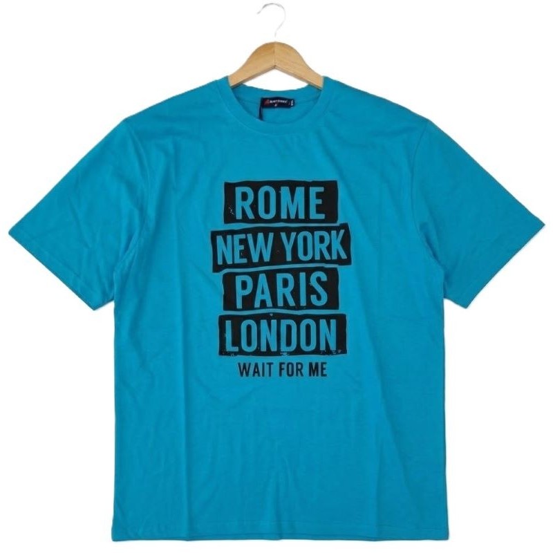 T-shirt uomo taglie grandi Maxfort Stampa frontale con nomi di città Rome New York Paris london per una vestibilità comoda