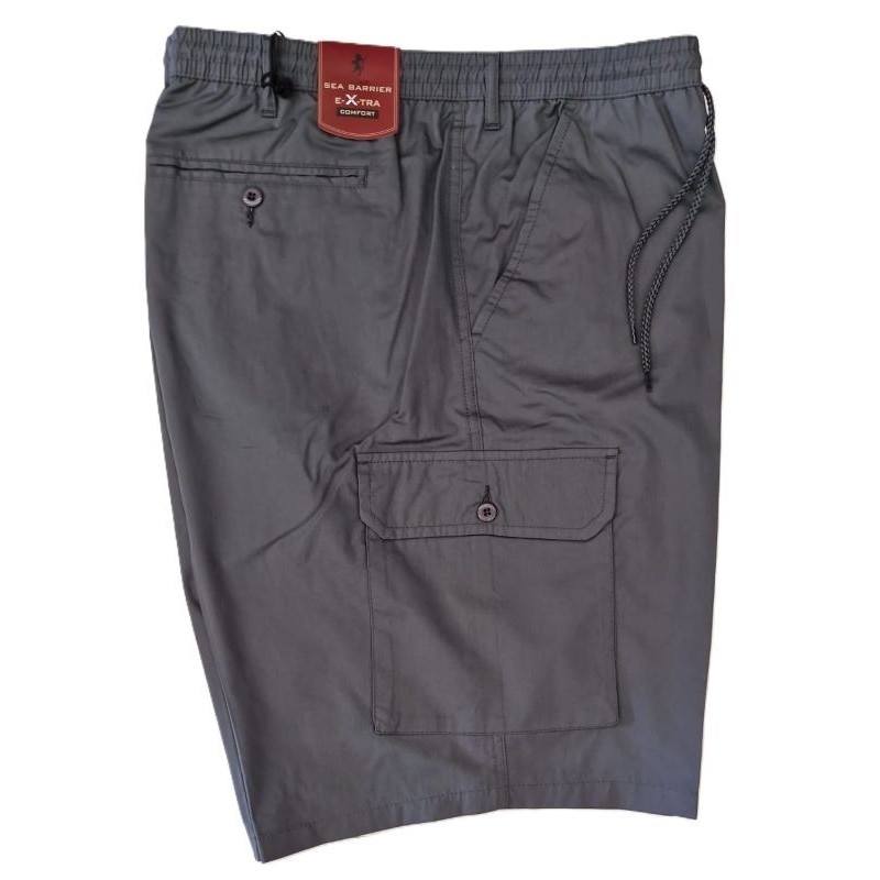 bermuda uomo taglie forti sea barrier grigio con tascone elastico laccetto e passanti cintura dettaglio tessuto cotone