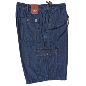 bermuda jeans taglie forti sea barrier con tascone laterale elastico in vita laccetto e passanti cintura tessuto jeans leggero