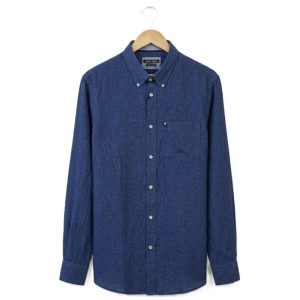 Camicia taglie calibrate Ascot Sport blu in misto lino, Ideale per abbigliamento taglie grandi uomo.