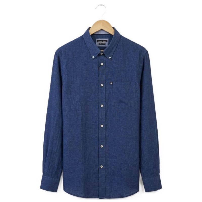 Camicia taglie calibrate Ascot Sport blu in misto lino, Ideale per abbigliamento taglie grandi uomo.